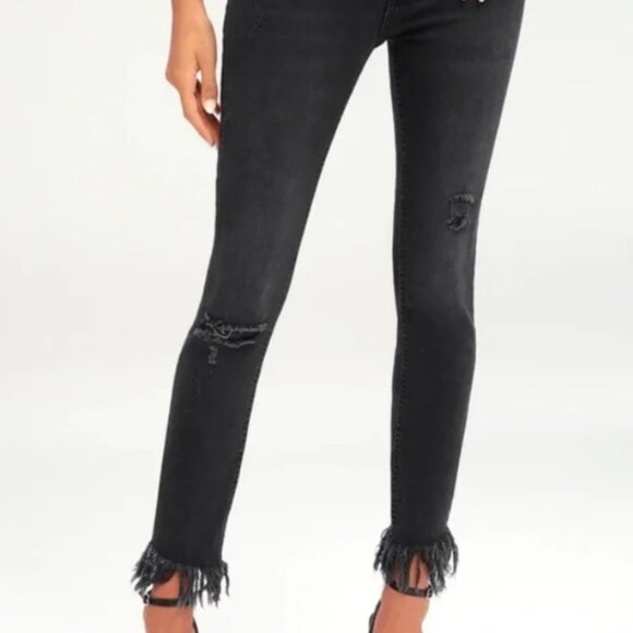 Free People Great Heights Frayed Skinny Jeans Faded Black Distressed Size W 27 - Picture 7 of 9